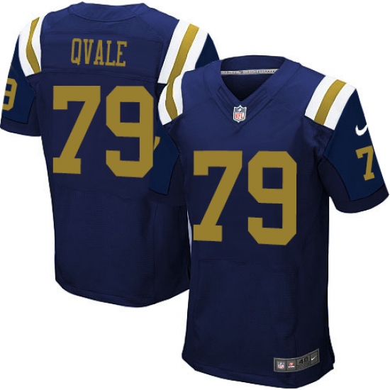 Men's Nike New York Jets 79 Brent Qvale Elite Navy Blue Alternate NFL Jersey