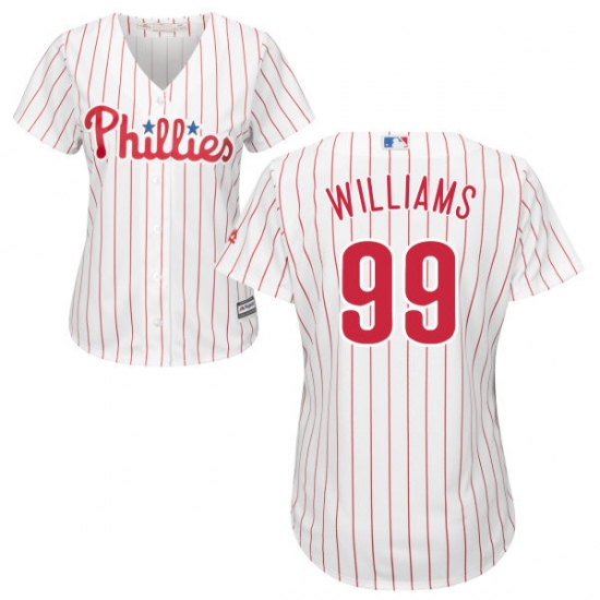 Women's Majestic Philadelphia Phillies 99 Mitch Williams Replica White/Red Strip Home Cool Base MLB Jersey