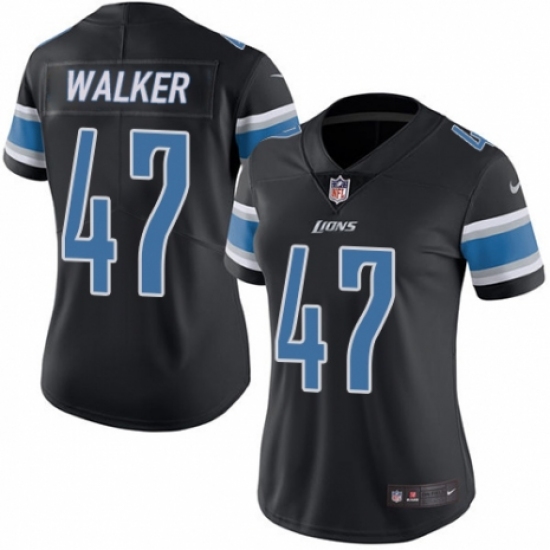 Women's Nike Detroit Lions 47 Tracy Walker Limited Black Rush Vapor Untouchable NFL Jersey