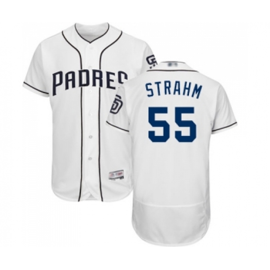 Men's San Diego Padres 55 Matt Strahm White Home Flex Base Authentic Collection Baseball Jersey