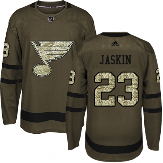 Youth Adidas St. Louis Blues 23 Dmitrij Jaskin Premier Green Salute to Service NHL Jersey