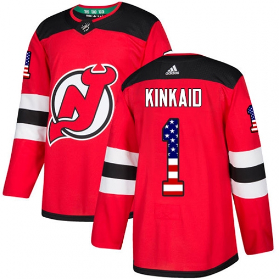 Men's Adidas New Jersey Devils 1 Keith Kinkaid Authentic Red USA Flag Fashion NHL Jersey