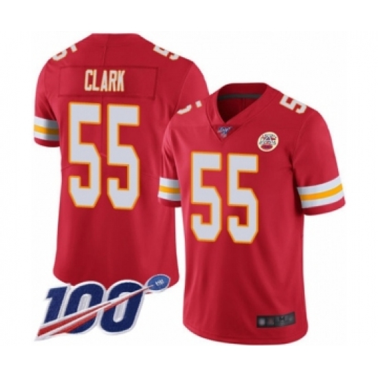 Men's Kansas City Chiefs 55 Frank Clark Red Team Color Vapor Untouchable Limited Player 100th Season Football Jersey