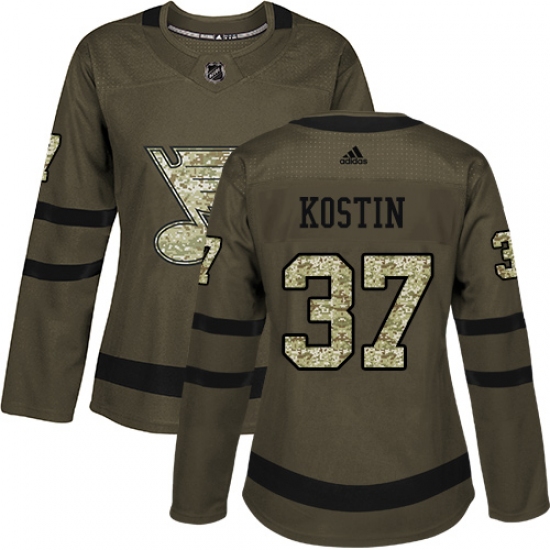 Women's Adidas St. Louis Blues 37 Klim Kostin Authentic Green Salute to Service NHL Jersey