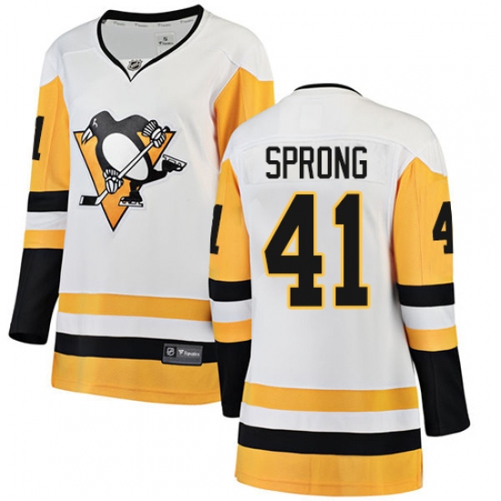 Women's Pittsburgh Penguins 41 Daniel Sprong Authentic White Away Fanatics Branded Breakaway NHL Jersey