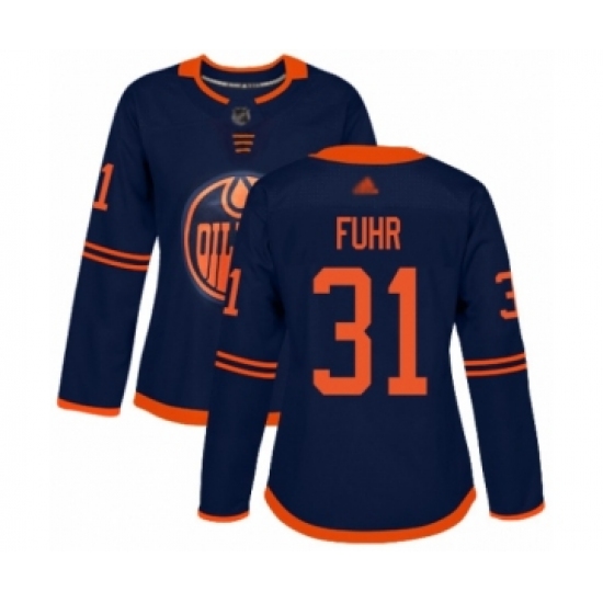 Women's Edmonton Oilers 31 Grant Fuhr Authentic Navy Blue Alternate Hockey Jersey