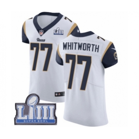 Men's Nike Los Angeles Rams 77 Andrew Whitworth White Vapor Untouchable Elite Player Super Bowl LIII Bound NFL Jersey