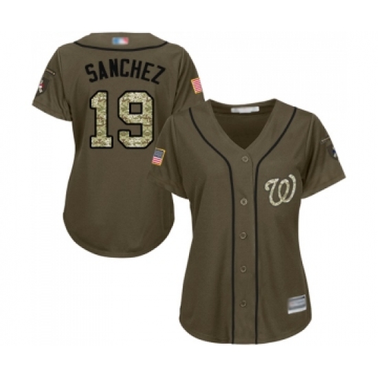 Women's Washington Nationals 19 Anibal Sanchez Authentic Green Salute to Service Baseball Jersey