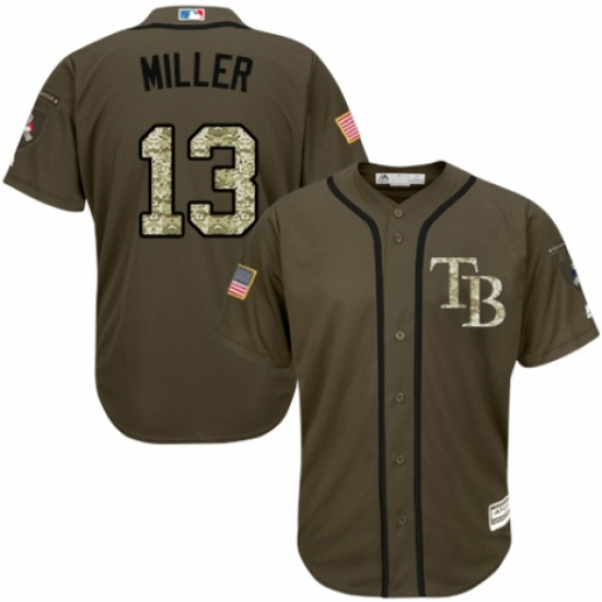 Youth Majestic Tampa Bay Rays 13 Brad Miller Authentic Green Salute to Service MLB Jersey