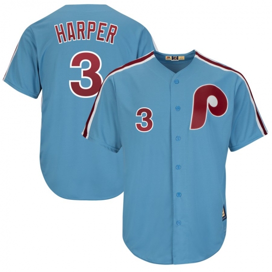 Men's Philadelphia Phillies 3 Bryce Harper Majestic Light Blue Cool Base Cooperstown Player Jersey