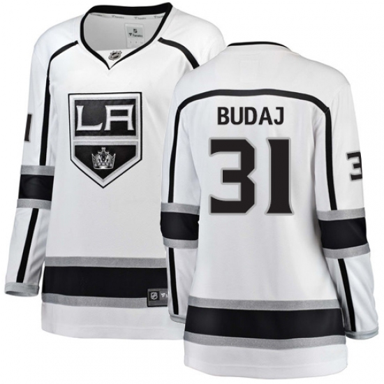 Women's Los Angeles Kings 31 Peter Budaj Authentic White Away Fanatics Branded Breakaway NHL Jersey