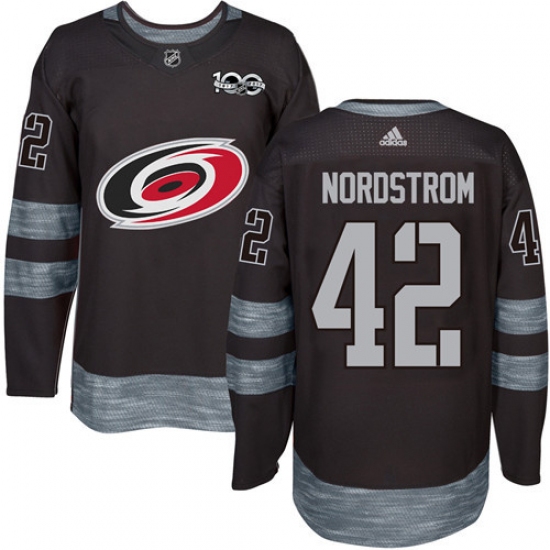 Men's Adidas Carolina Hurricanes 42 Joakim Nordstrom Authentic Black 1917-2017 100th Anniversary NHL Jersey