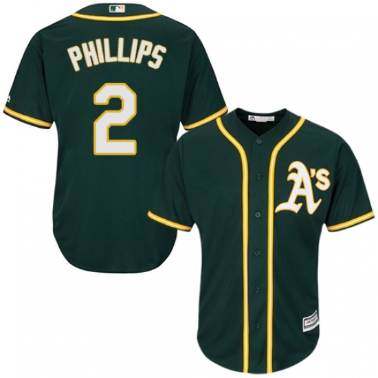 Youth Majestic Oakland Athletics 2 Tony Phillips Authentic Green Alternate 1 Cool Base MLB Jersey