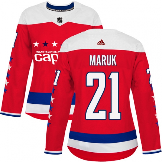 Women's Adidas Washington Capitals 21 Dennis Maruk Authentic Red Alternate NHL Jersey