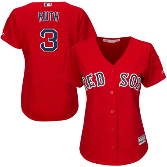 Women's Majestic Boston Red Sox 3 Babe Ruth Authentic Red Alternate Home MLB Jersey