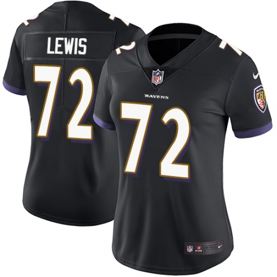 Women's Nike Baltimore Ravens 72 Alex Lewis Black Alternate Vapor Untouchable Limited Player NFL Jersey