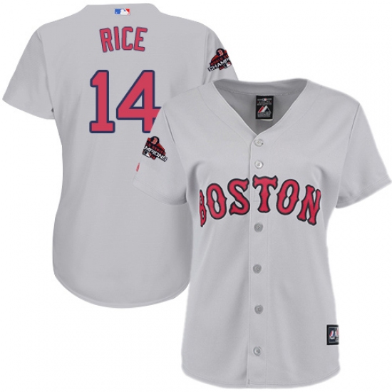 Women's Majestic Boston Red Sox 14 Jim Rice Authentic Grey Road 2018 World Series Champions MLB Jersey