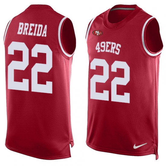 Men's Nike San Francisco 49ers 22 Matt Breida Limited Red Player Name & Number Tank Top NFL Jersey