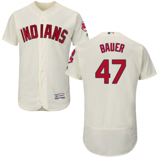 Men's Majestic Cleveland Indians 47 Trevor Bauer Cream Alternate Flex Base Authentic Collection MLB Jersey