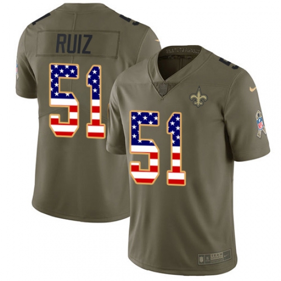 Men's New Orleans Saints 51 Cesar Ruiz Olive USA Flag Stitched NFL Limited 2017 Salute To Service Jersey