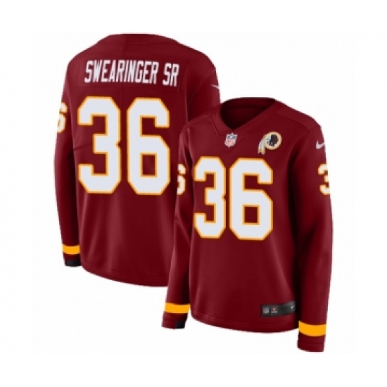 Women's Nike Washington Redskins 36 D.J. Swearinger Limited Burgundy Therma Long Sleeve NFL Jersey