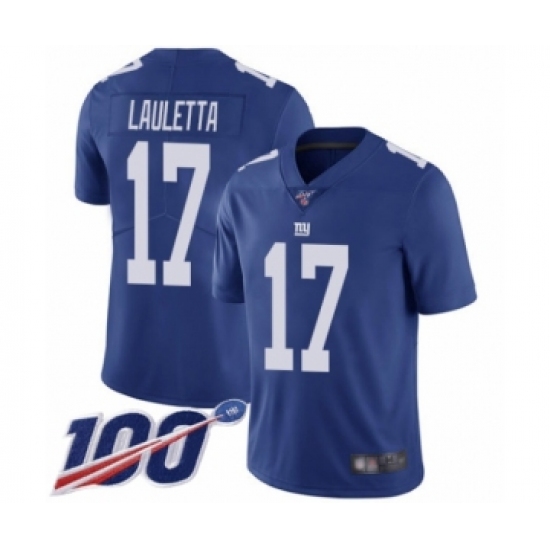 Men's New York Giants 17 Kyle Lauletta Royal Blue Team Color Vapor Untouchable Limited Player 100th Season Football Jersey