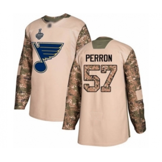 Youth St. Louis Blues 57 David Perron Authentic Camo Veterans Day Practice 2019 Stanley Cup Final Bound Hockey Jersey