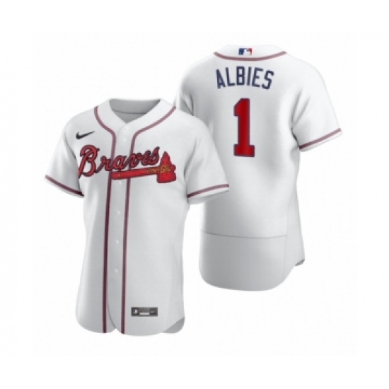 Men's Atlanta Braves 1 Ozzie Albies Nike White 2020 Authentic Jersey