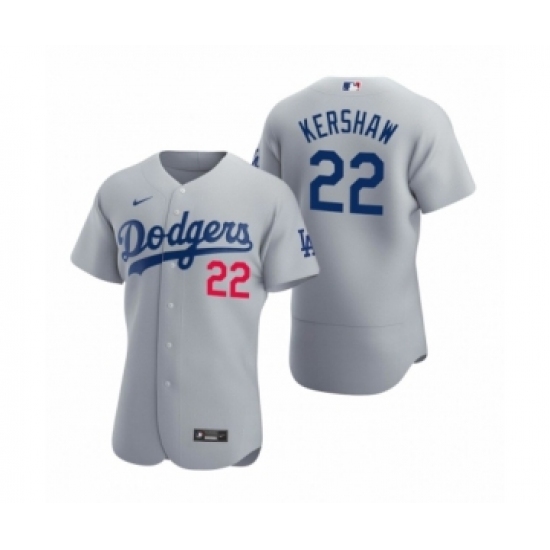 Men's Los Angeles Dodgers 22 Clayton Kershaw Nike Gray Authentic 2020 Alternate Jersey