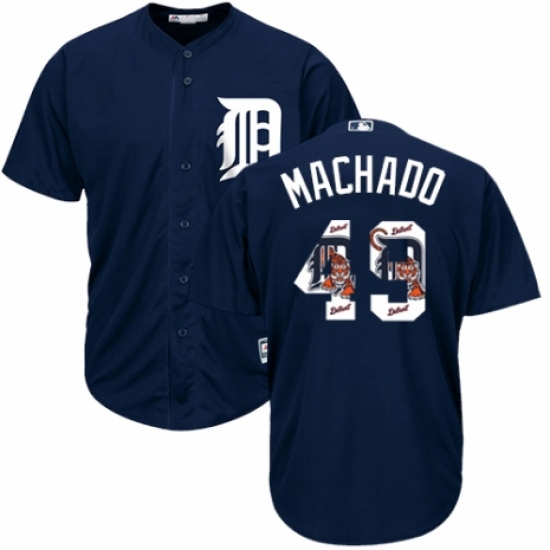 Men's Majestic Detroit Tigers 49 Dixon Machado Authentic Navy Blue Team Logo Fashion Cool Base MLB Jersey