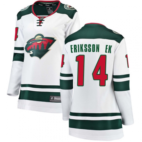 Women's Minnesota Wild 14 Joel Eriksson Ek Authentic White Away Fanatics Branded Breakaway NHL Jersey