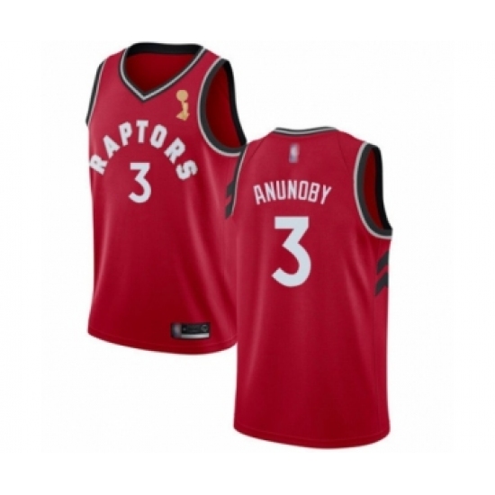 Men's Toronto Raptors 3 OG Anunoby Swingman Red 2019 Basketball Finals Champions Jersey - Icon Edition