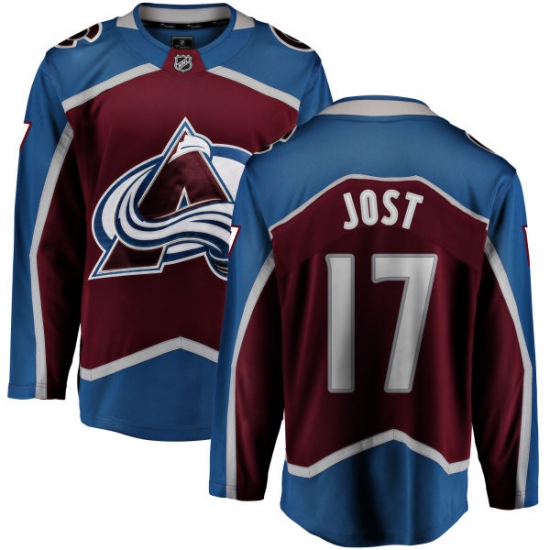 Men's Colorado Avalanche 17 Tyson Jost Fanatics Branded Maroon Home Breakaway NHL Jersey