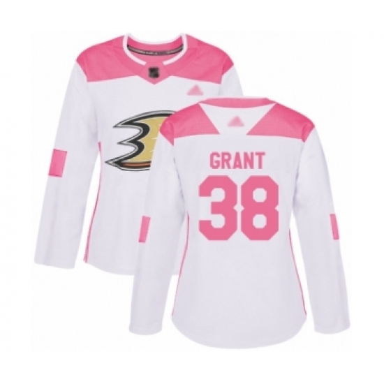 Women's Anaheim Ducks 38 Derek Grant Authentic White Pink Fashion Hockey Jersey