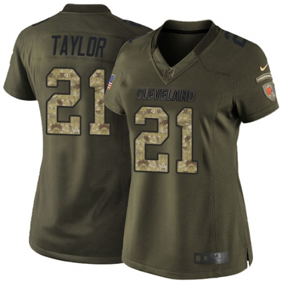 Women's Nike Cleveland Browns 21 Jamar Taylor Elite Green Salute to Service NFL Jersey