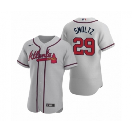 Men's Atlanta Braves 29 John Smoltz Nike Gray Authentic 2020 Road Jersey