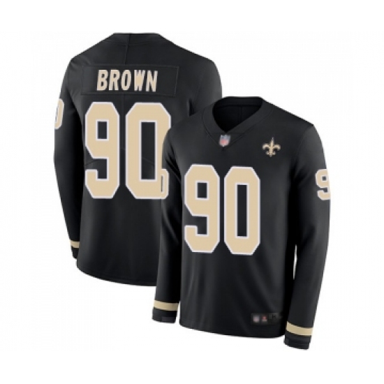 Youth New Orleans Saints 90 Malcom Brown Limited Black Therma Long Sleeve Football Jersey