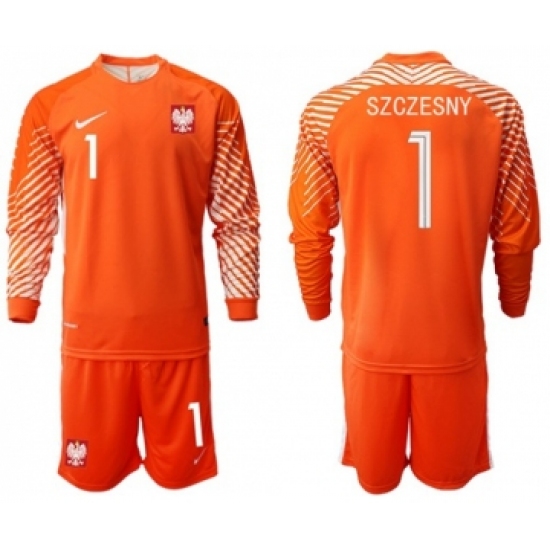 Poland 1 Szczesny Orange Goalkeeper Long Sleeves Soccer Country Jersey