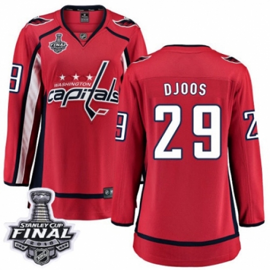 Women's Washington Capitals 29 Christian Djoos Fanatics Branded Red Home Breakaway 2018 Stanley Cup Final NHL Jersey