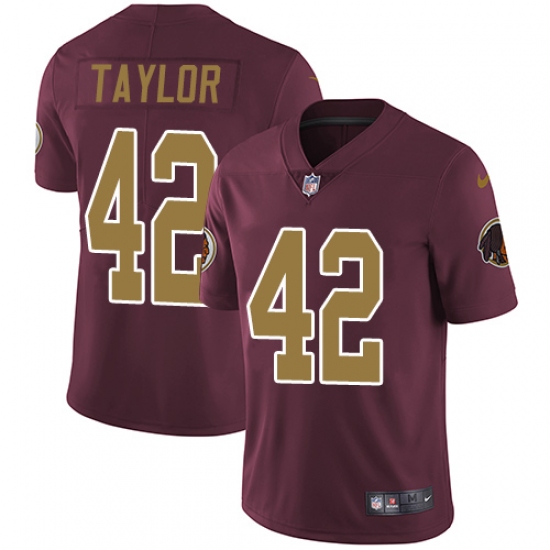 Youth Nike Washington Redskins 42 Charley Taylor Elite Burgundy Red/Gold Number Alternate 80TH Anniversary NFL Jersey