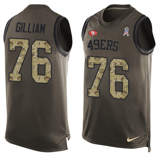 Men's Nike San Francisco 49ers 76 Garry Gilliam Limited Green Salute to Service Tank Top NFL Jersey