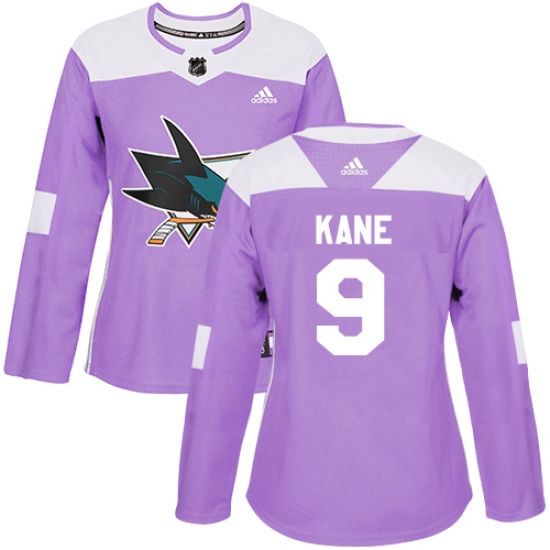 Women's Adidas San Jose Sharks 9 Evander Kane Authentic Purple Fights Cancer Practice NHL Jersey