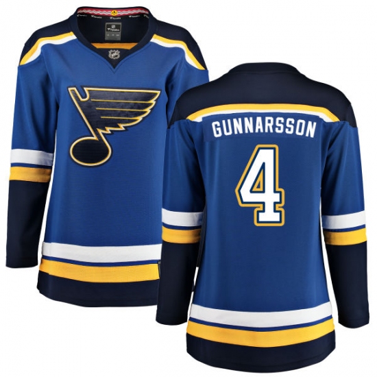 Women's St. Louis Blues 4 Carl Gunnarsson Fanatics Branded Royal Blue Home Breakaway NHL Jersey