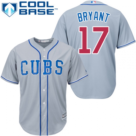 Women's Majestic Chicago Cubs 17 Kris Bryant Authentic Grey Alternate Road MLB Jersey