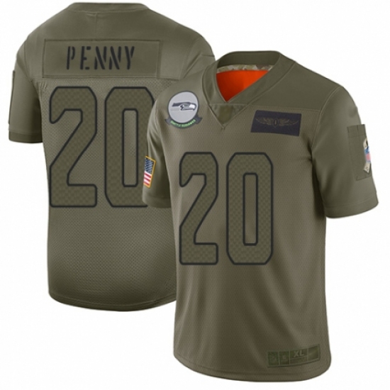 Women's Seattle Seahawks 20 Rashaad Penny Limited Camo 2019 Salute to Service Football Jersey