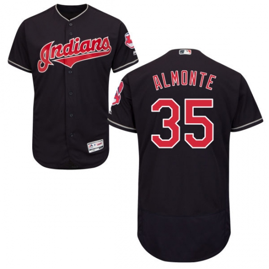 Men's Majestic Cleveland Indians 35 Abraham Almonte Navy Blue Alternate Flex Base Authentic Collection MLB Jersey