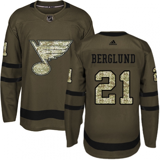Youth Adidas St. Louis Blues 21 Patrik Berglund Authentic Green Salute to Service NHL Jersey