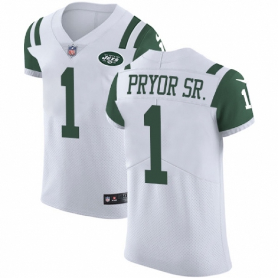 Men's Nike New York Jets 1 Terrelle Pryor Sr. White Vapor Untouchable Elite Player NFL Jersey