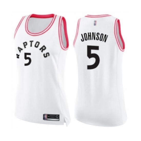 Women's Toronto Raptors 5 Stanley Johnson Swingman White Pink Fashion Basketball Jersey