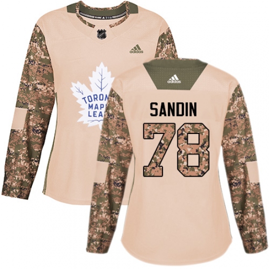 Women's Adidas Toronto Maple Leafs 78 Rasmus Sandin Authentic Camo Veterans Day Practice NHL Jersey